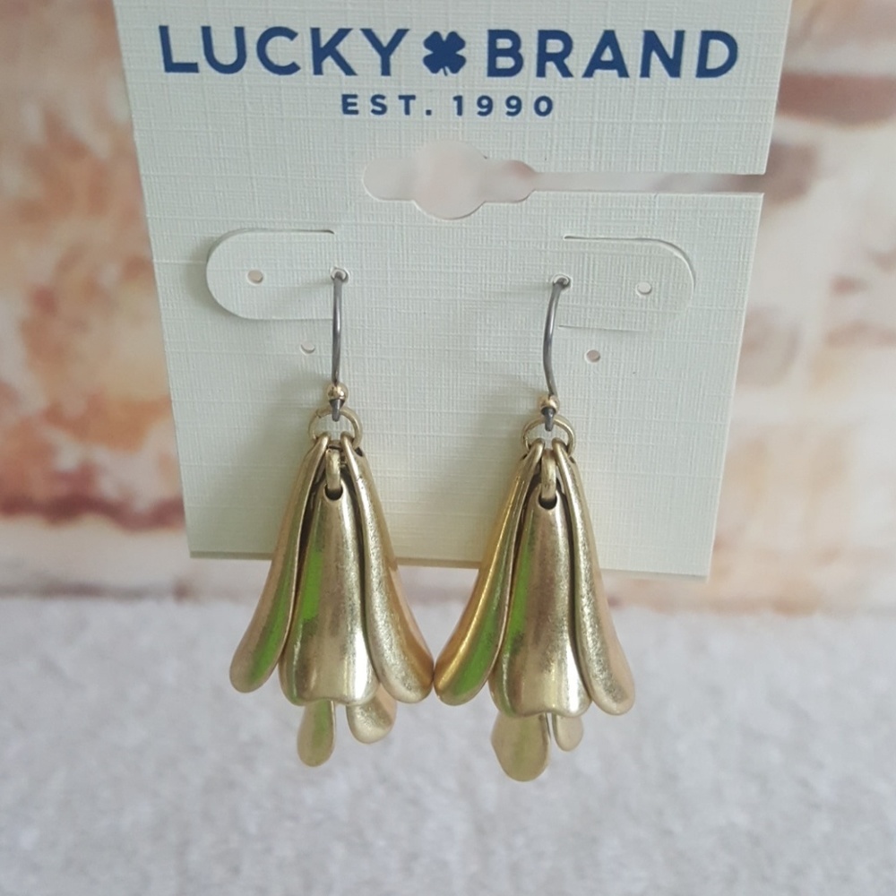 New Lucky Brand Gold Tone Flower Drop Earrings - Picture 2 of 6